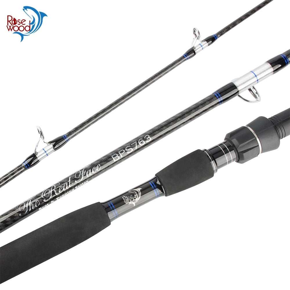RoseWood 7'63 2.3m Heavy Fishing Rods Travel Rod 3-Piece Sea Boat Popping Fishing Rod 60-250G, 30-50LBS Saltwater Spinning Rod