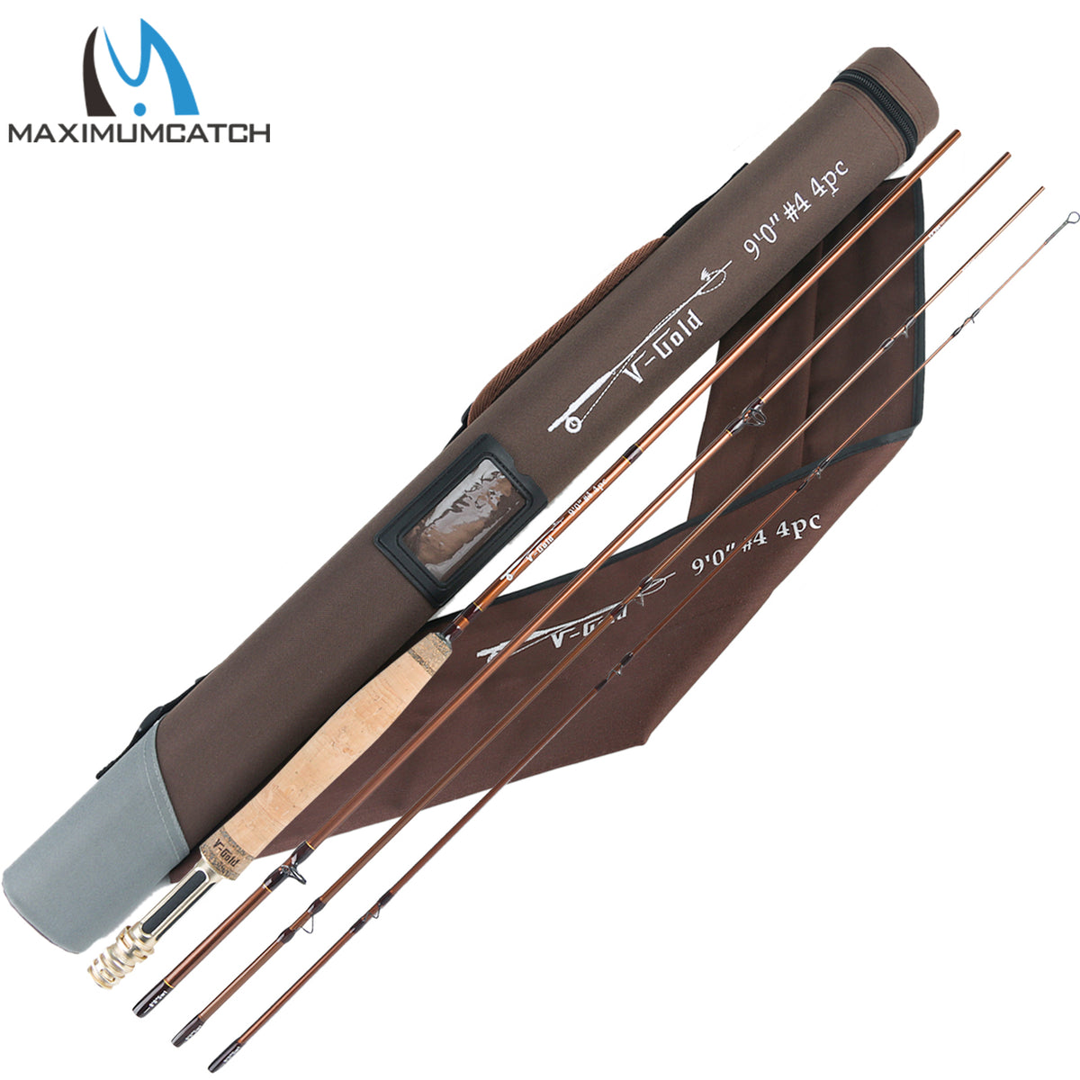 Maximumcatch V-GOLD Fly Fishing Rod with Pacbay Minima Ring 40T SK Carbon 9FT 4-8WT Fast Action Fly Rod with Cordura Tube