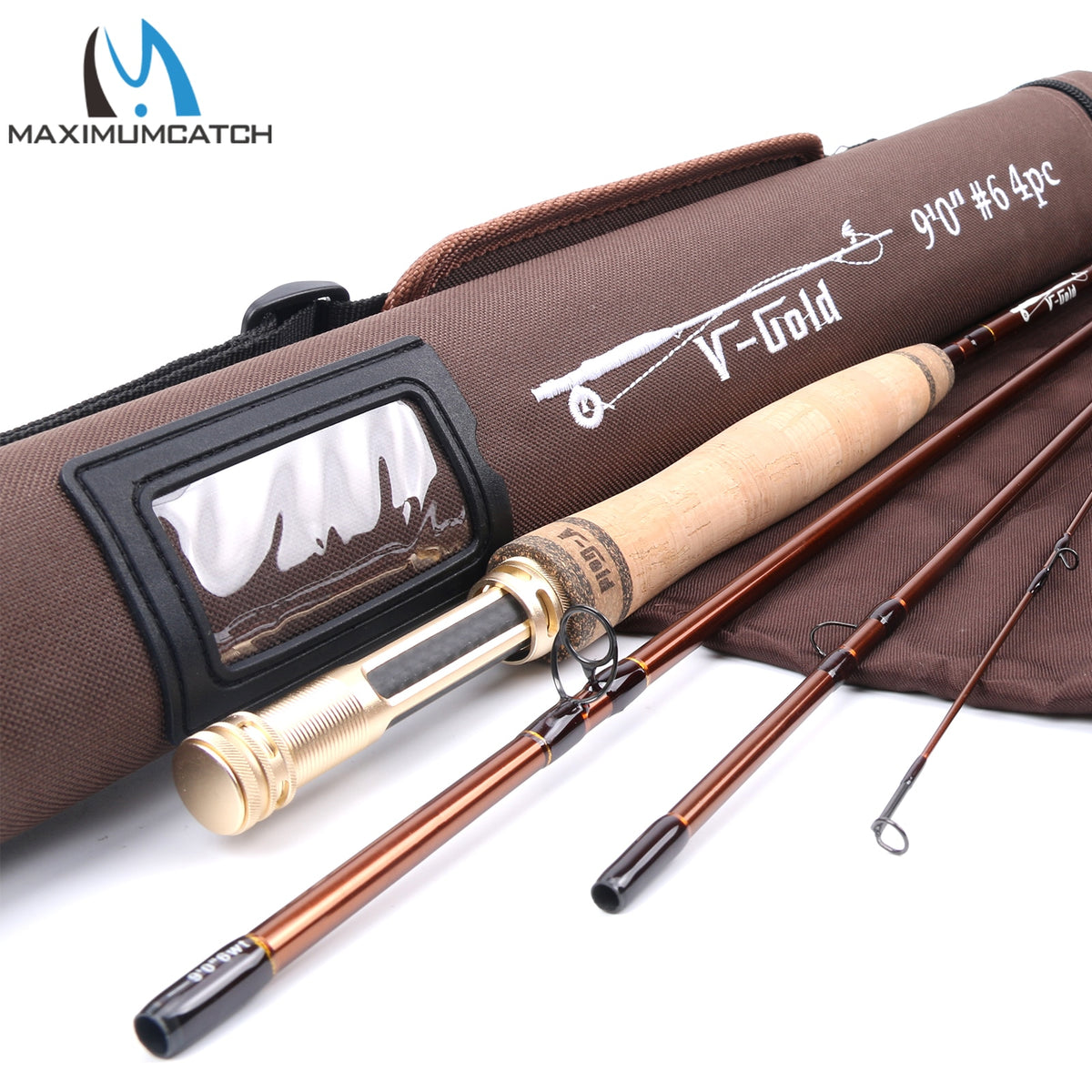 Maximumcatch V-Gold Fly Fishing Rod 40T SK Carbon Fast Action With Cordura Rod Tube Guide Stainless Insert Pacbay Minima Ring