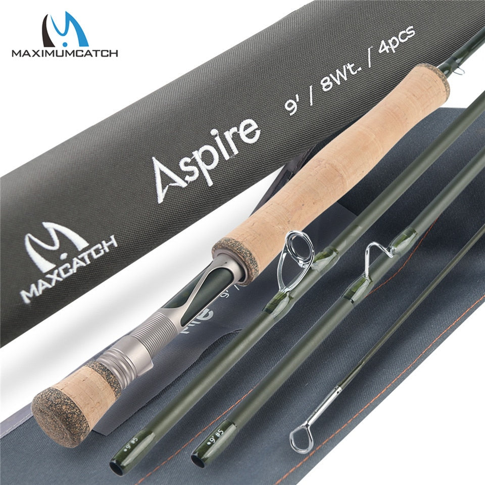 Maximumcatch 5/6/8wt Aspire Fly Fishing Rod 9FT 40T Carbon Fiber Fast Action Fly Rod with Cordura Tube