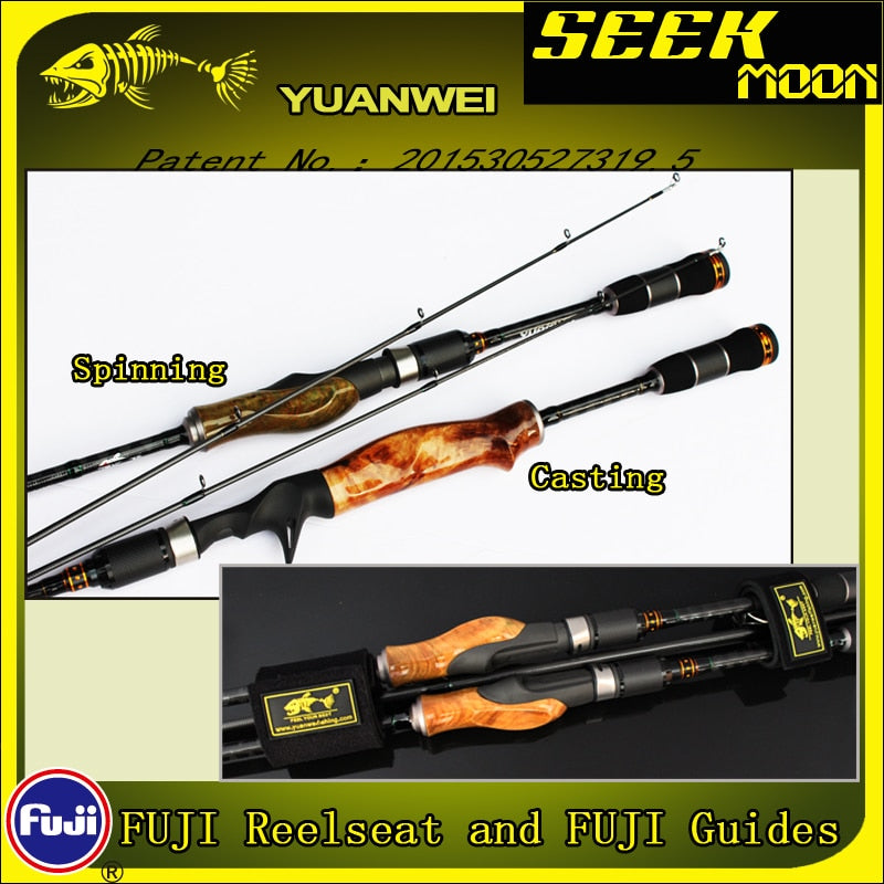 YUANWEI 2Secs Wood Handle Spinning Fishing Rod 1.98m 2.1m ML/M/MH Carbon Lure Rods Casting Rod Vara De Pesca Peche Olta B183