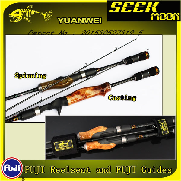 YUANWEI 2Secs Wood Handle Spinning Fishing Rod 1.98m 2.1m ML/M/MH Carbon Lure Rods Casting Rod Vara De Pesca Peche Olta B183