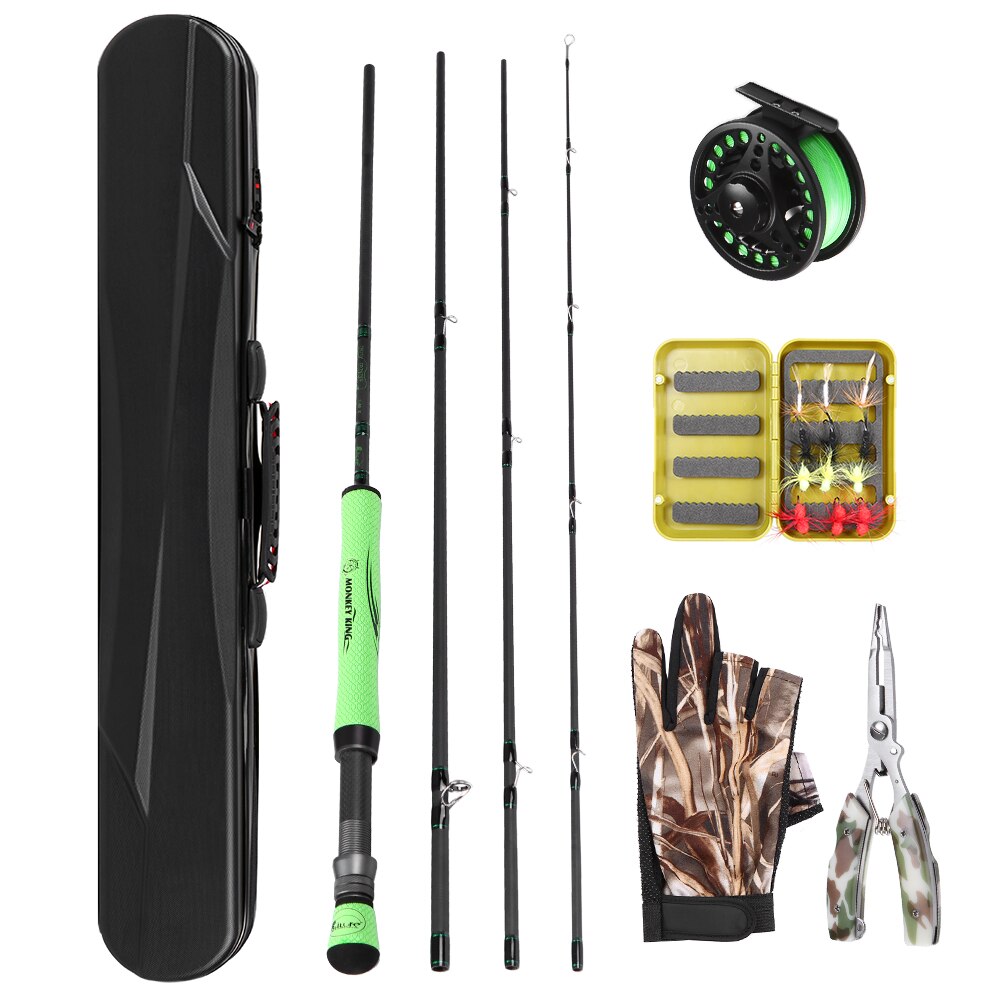 Lightweight Portable Fly Fishing Rod and Reel Combo Carbon Fiber Fly Rod Pole Fly Fishing Gloves Pliers Flies with Carry Case