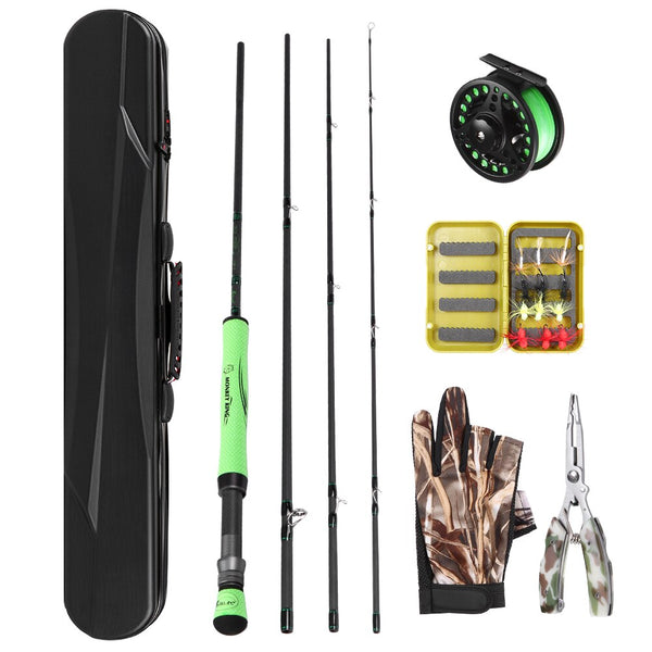 Lightweight Portable Fly Fishing Rod and Reel Combo Carbon Fiber Fly Rod Pole Fly Fishing Gloves Pliers Flies with Carry Case