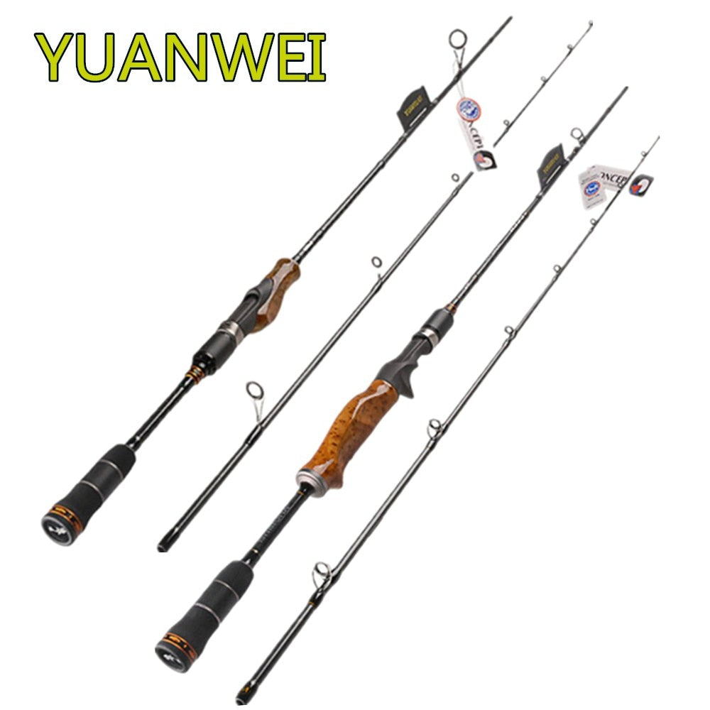 YUANWEI Lure Fishing Rod 1.98m 2.1m 2.4m 2 Section Carbon Fiber Spinning Rod ML M MH Wood Root Handle Vara De Pesca Peche Carpe