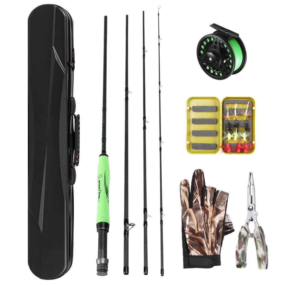 Fly Fishing Rod and Reel Combo Carbon Fiber Fly Rod Pole Fly Fishing Gloves Pliers Flies with Carry Case Lightweight Portable