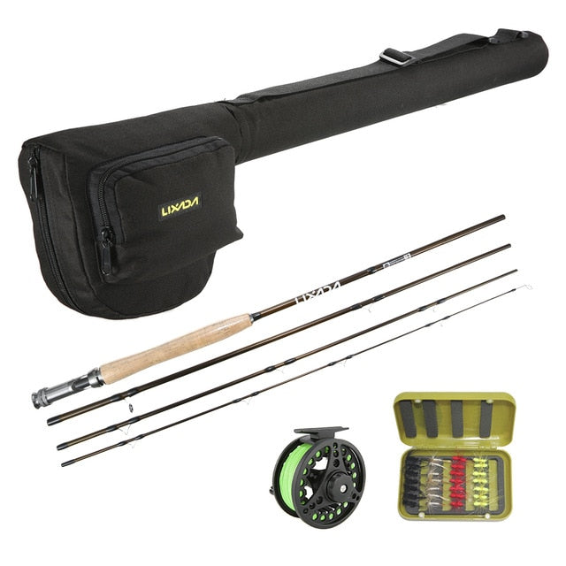 Lixada Fly Fishing Rod Pole Lightweight Portable Fishing Rod Reel Combo Kit Set Fishing Starter Package 4-Piece with Bonus Rod