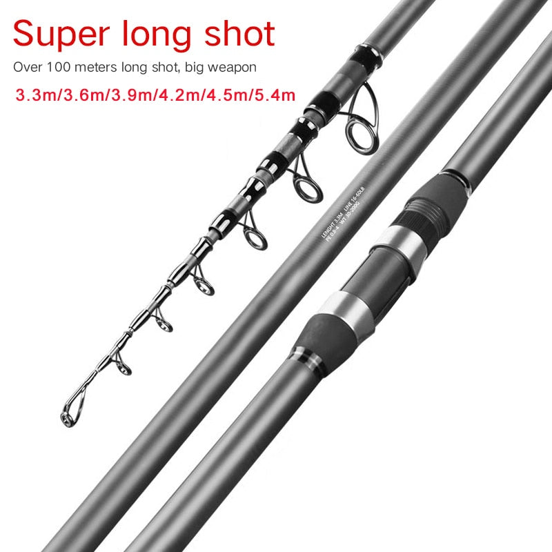 Super long shot 3.3m/3.6m/3.9m/4.2m/4.5m/5.4m Carbon Spinning Casting Bass Pike Fishing Rod Ultralight Telescopic Fishing Rod