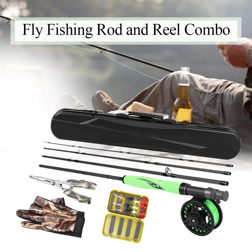 Portable Fly Fishing Rod Reel Combo Carbon Fiber Fly Rod Pole Gloves Pliers with Carry Case Fishing Complete Package Fishing Set