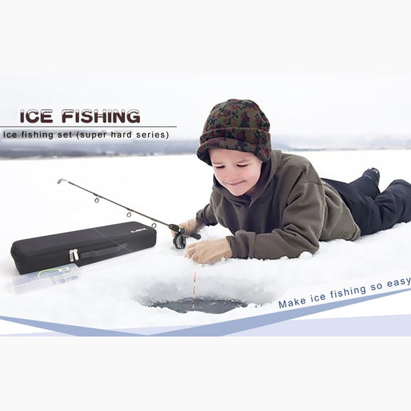 80cm black solid ice fishing rod Assemble complete set of fishing rod gears + spinning reel + line bait hooks and boxes