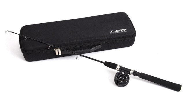 80cm black solid ice fishing rod Assemble complete set of fishing rod gears + spinning reel + line bait hooks and boxes