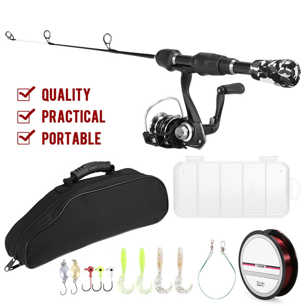 Lixada Ice Fishing Rod Combo with Ice Fishing Rod Spinning Reel Ice Fishing Hooks Lines Soft Worms Lures Ice Fishing Tackle rod