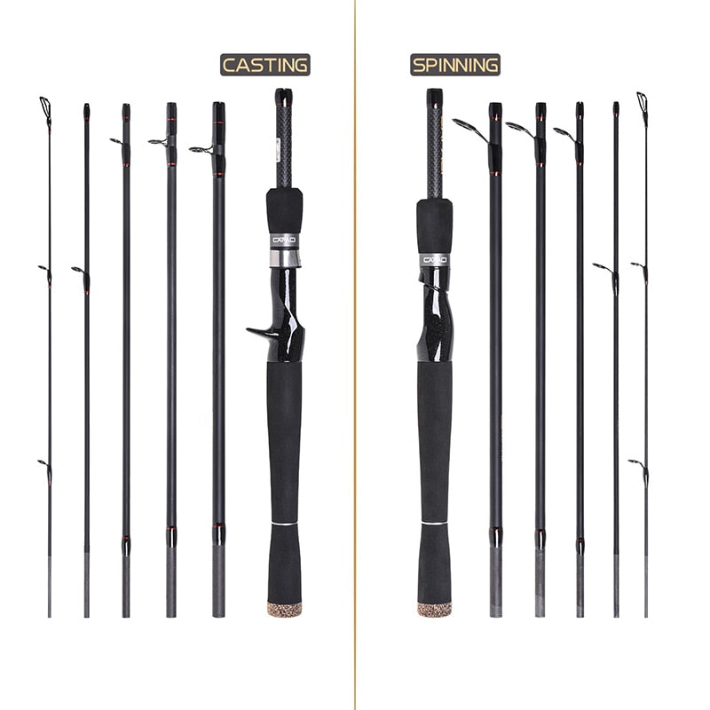6 Section Baitcasting Rod  Lure Fishing Carbon MH Power Fishing Rod 2.1m 2.4m EVA Handle Telescopic Bass Fishing Tackles