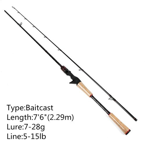 NOEBY NBRO-LE II Carbon 1.98M 2.13M 2.29M 2.44M 2 Section Lure Fishing Rod C.W 5-15g/7-28g/10-40g Spinning & Casting Fishing Rod
