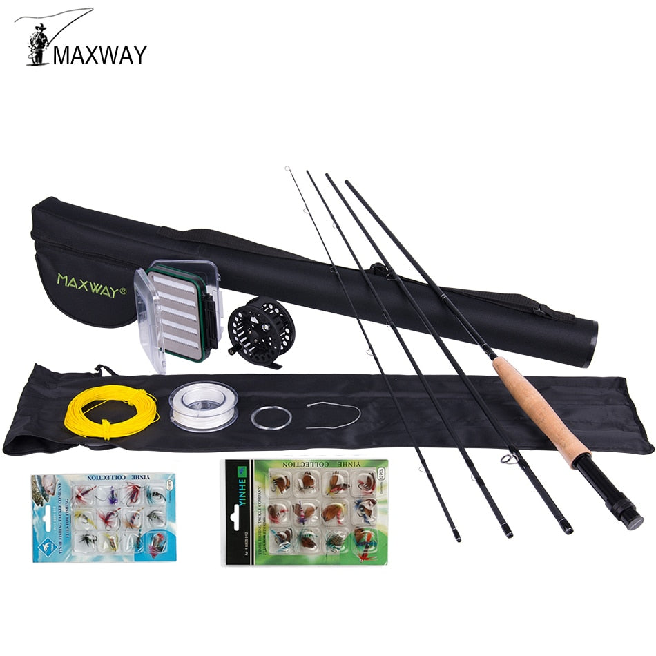 Maxway 3/4 5/6 7/8 Fly Fishing Kit Carbon Fly Fishing Rod and Reel Combo with Flies Fly Fishing Line Set