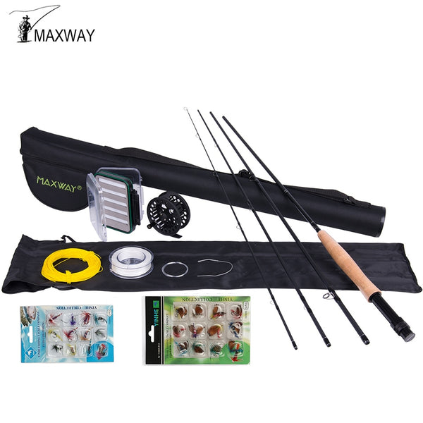 Maxway 3/4 5/6 7/8 Fly Fishing Kit Carbon Fly Fishing Rod and Reel Combo with Flies Fly Fishing Line Set
