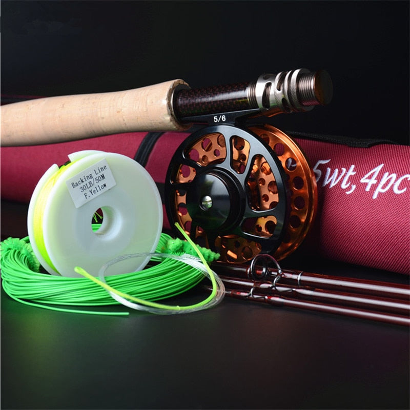 Hi.Whale New Carbon Fly Fishing combo Set 2.7 m 4 section fly rod line wt 5# fishing rod fishing supplies