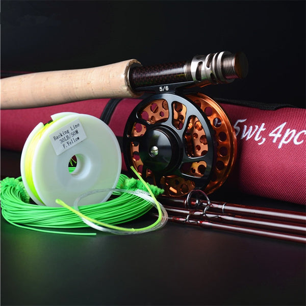 Hi.Whale New Carbon Fly Fishing combo Set 2.7 m 4 section fly rod line wt 5# fishing rod fishing supplies
