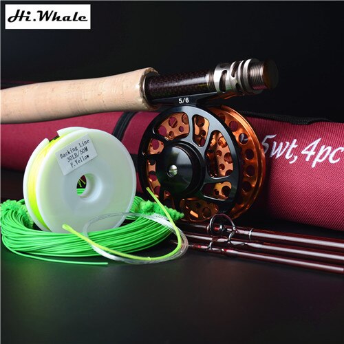Hi.Whale New Carbon Fly Fishing combo Set 2.7 m 4 section fly rod line wt 5# fishing rod fishing supplies
