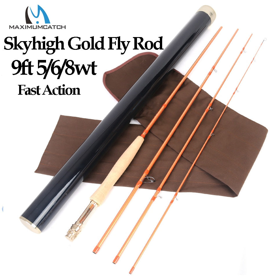 Maximumcatch Skyhigh Gold 9FT 5/6/8WT IM12 Japanese Carbon Fly Fishing Rod 4PCS Half-Well Fast Action Fly Rod