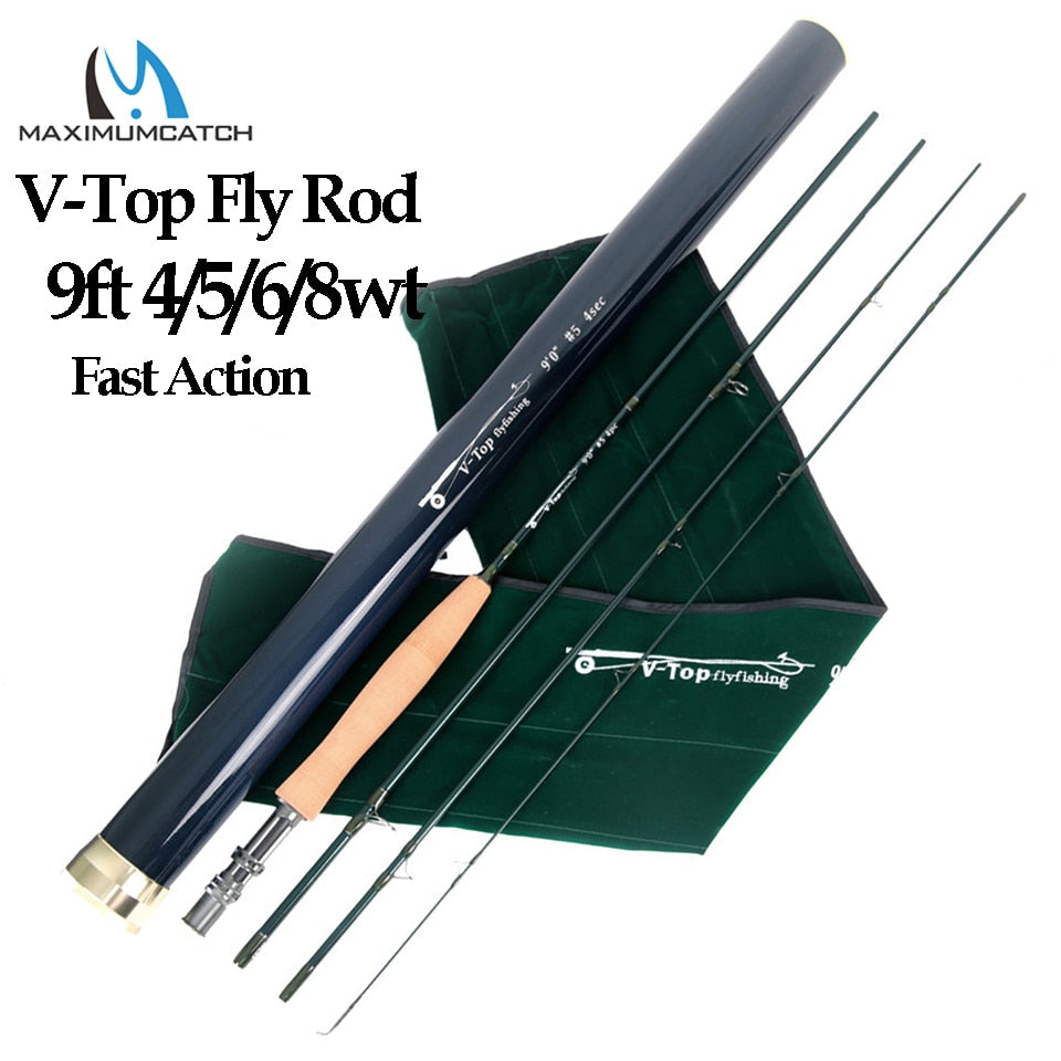 Maximumcatch V-top 40T+46T Carbon Fiber Fly Fishing Rod 9ft 4/5/6/8 Weight 4 Section with Carbon Tube Fly Rod